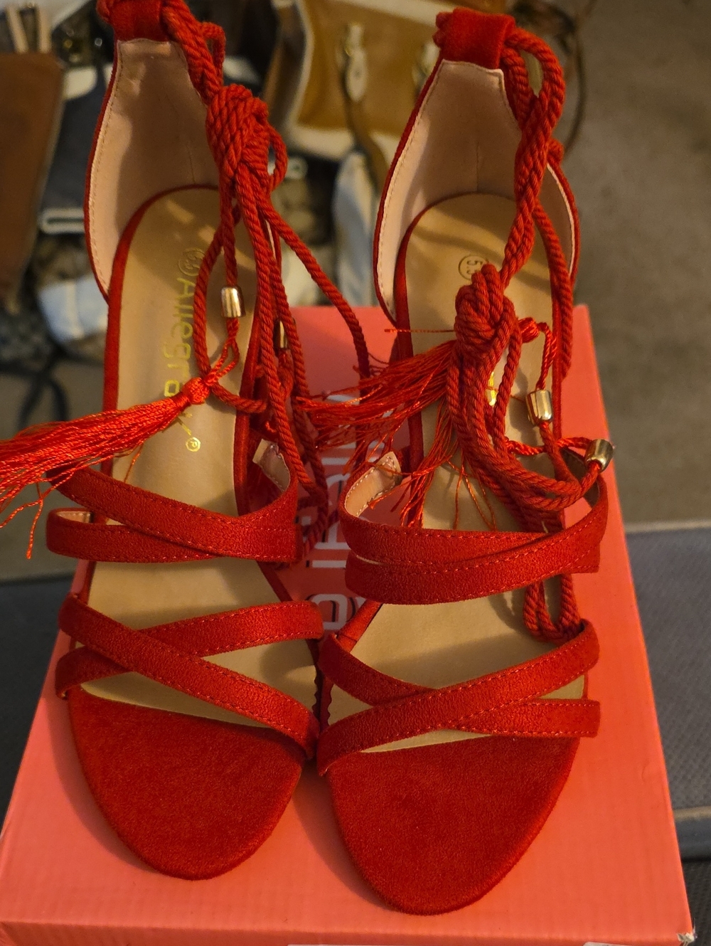 Allegra K Women’s Red Lace-Up Strappy High Heel Sandals